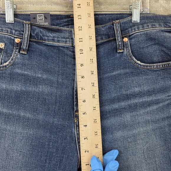 Gap Jeans Womens 33 Tall Blue Girlfriend Mid Rise Tapered Denim Low Stretch - Picture 5 of 15